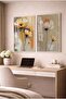 Orange and Yellow Floral Modern 2-Piece Glass Painting Set with White Metal Frame for Home and Office - 2