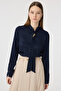 Elegant Navy Blue Shirt with Textured Scarf Detail 0143 - 2