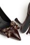 Zerda Women's Burgundy Shiny Leather Bowknot Gold Detailed Classic Heeled Shoes - 3