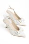 Zerda Women's White Shiny Leather Bow and Gold Detailed Classic Heeled Shoes