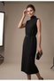 Women's Black Belt Detailed A-Line Midi Length Seasonal Dress - 5