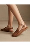 Genuine Leather Laser Cut Open Back Elastic Casual Women's Ballerinas - 2