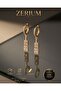 Women's Minimalist Dangle Steel Earrings with Double Baguette Stones 3 cm - 8