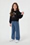Black Floral Embroidered Ruffle Jean Pants Girls' Set 24554 - 4