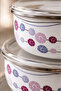3-Piece Enamel Storage Bowl Set with Steel Lid, Modern Patterned Dough Kneading and Serving Bowl 14-16-18cm - 3