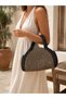 Women's Coffee Color, Black Handle Summer Woven Handbag - Stylish and Elegant Vacation Style Women's Handbag - 4