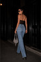 Women's Stone Detail Design Snow Wash Blue High Waist Trend Palazzo Jean Trousers - 4