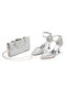 Silver Ankle-Strapped Pointed-Toe Evening and Event High-Heeled Shoes and Bag Set - 3