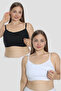 2 Pieces White - Black Women's Breastfeeding Half Tank Top Bustier with Rope Straps Lycra