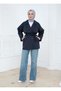 Short Buttoned Belted Trench Coat Navy Blue - 2