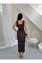 Women's Brown Square Neck Polka Dot Dress - 5