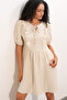 Women's Tie Collar Short Sleeve Gathered Dress 2600 - Cream - 4
