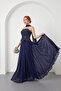 Women's Navy Blue Shawl Collar Beaded Long Chiffon Evening Dress - 2