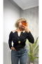 Women's Lace Detailed Long Sleeve Stylish Blouse with Necklace and Brooch - 3