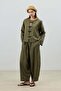 Khaki Linen Blend Ornate Button Women's Suit - 3