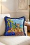 Mediterranean Lemon Terrace View Fringed Throw Pillow Cover - Navy Blue Tasseled Summer Decorative Pillowcase - 3