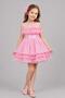 Girl's Transparent Straps Round Neckline Sequin Belted Skirt Layered Tulle Fluffy Pink Evening Dress