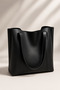 Large Black Women's Leather Shoulder Bag – Minimalist Stylish Daily Tote Bag 45 cm