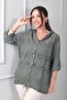Women's Hooded Buttoned Front Jacket with Pockets and Brode Scallop Embroidery in Italian Cotton