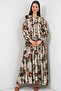 Women's Patterned Long Hijab Dress 1155 - Brown Beige - 3