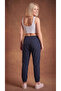 Women's Navy Blue Elastic Cuffed 3-Pocket Zippered Parachute Sweat-Wicking Trousers with Back Pockets - 5