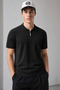 Men's Zippered Slim Fit Basic Knitwear Black Polo Neck T-Shirt