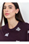 Purple Oversized Rose Floral Embroidered 100% Cotton T- Shirt - 4