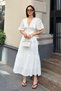 Women's V-Neck Balloon Sleeve Lined Brode Woven Dress - 3