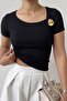 Women's Ribbed T-Shirt Luna Glow Black – Square Neckline, Accessory Details, Comfortable Fit, Modern Cut