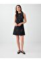 Black Linen Blend Short Dress with Pearl Detail