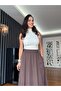 Brown Elastic Waist Long Skirt - 3
