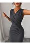 Women's sleeveless crossover neck midi janjan crepe dress - 2