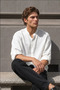 Men's Long Sleeve Muslin Shirt with Stand Collar, Comfortable Fit, Summer White Ls-13008 - 3