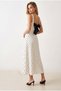 Women's White Dress with Bow Detail on the Back, Polka Dot Modal Dress Elb-19002655