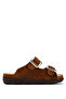 Women's Genuine Leather Brown Flat Slippers