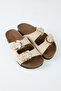 Rio Women's Vegan Leather Double Buckle Beige Slippers - 5