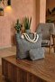 2-Piece Goose Feet Patterned Special Design Zippered Fabric Women's Bag Casual and Beach Bag - 5