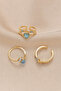 3-Piece Blue Stone Combination Moon Star Butterfly Pinterest Design Gold Ring Set - 2