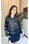 Women's Navy Blue Zipper Detailed Biker Leather Jacket - 2