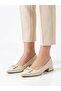 Women's Cream Thick Heel Comfortable Fit Heeled Ballerina Shoes - 3