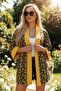 Yellow Floral Patterned Midi Length Viscose Women's Kimono - 5