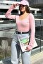 Women's Powder Front and Back Deep Low-Cut Collar Long Sleeve Cotton Combed Blouse 3580165 - 4
