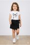 Girl's Bow Embroidered White T-Shirt and Black Shorts Skirt Two-Piece Set 100% Cotton - 3