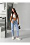 Ice Snow Front and Back Stone-Frimed Cropped Mom Denim Pants