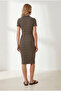 Women's Brown Zippered Polo Collar Ribbed Mini Dress Elb-19002660 - 5