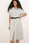 Women's Short Sleeve Belted Polka Dot Dress 2608 - White - 5