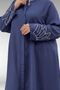 56007 Large Size Linen Robe with Stone Detail on the Sleeves - Navy Blue - 2