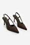 Women's Stiletto Pointed Toe Open Back Ankle Strap Classic Heeled Shoes Tandor Brown Suede - 7