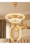 Modern Lighting, Single pendent, Light,3 colors LED mode, Ring has Light, Gold Color, 38x25x100 cm, Suitable for bedroom and living room, Adjustable height. - 6