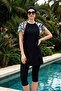 Short Sleeve Lycra Semi-Covered Swimsuit 6071 Dark Navy Blue02